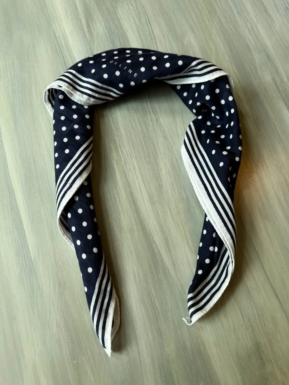 Celine Navy Polka Dot Square Scarf Hair Bow Bandana Neckerchief Bag Accessory